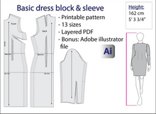 Load image into Gallery viewer, Basic dress block & sleeve/Different heights/162 cm/PDF 
 sewing pattern  + Adobe Illustrator version