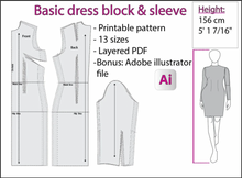 Load image into Gallery viewer, Basic dress block & sleeve/Different heights/156 cm/PDF 
 sewing pattern  + Adobe Illustrator version