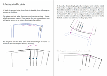 Load image into Gallery viewer, Pictures showing the description to the sewing pattern. This is a chapter on how to sew shoulder pleats in the wrap dress. Text in English illustrated with technical pictures.