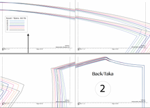 Load image into Gallery viewer, Capture of the sewing pattern in A4 printing format, showing how to put the paper sheets together.
