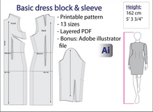 Load image into Gallery viewer, Basic dress block &amp; sleeve/Different heights/162 cm/PDF 
 sewing pattern  + Adobe Illustrator version