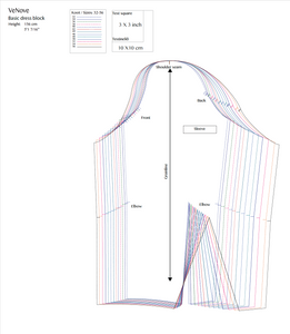 Basic dress block & sleeve/Different heights/156 cm/PDF 
 sewing pattern  + Adobe Illustrator version