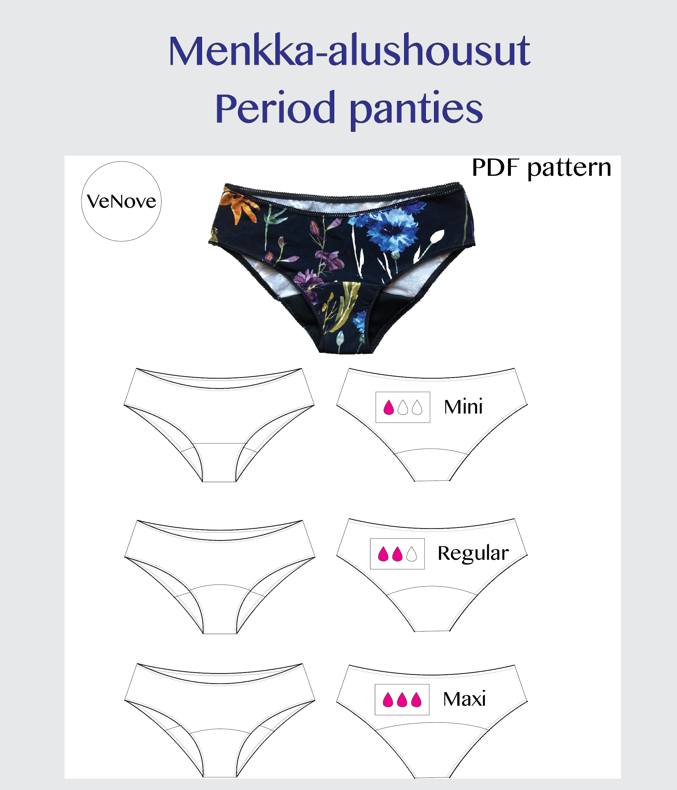 Flo's Period Panties XXXS to 3X Adults PDF Pattern